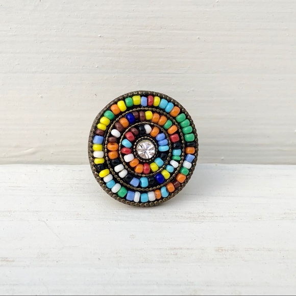 Seed bead color whirl circular ring - Picture 3 of 6